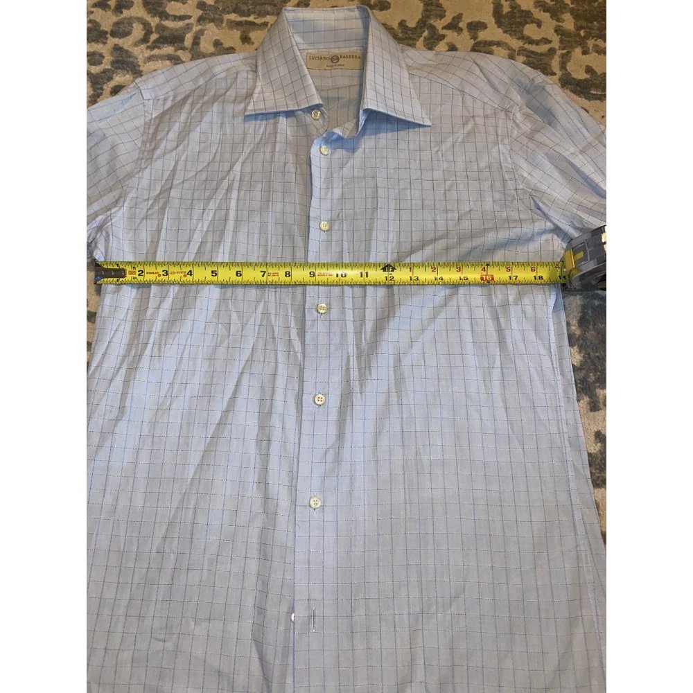 Luciano Barbera Italian Mens blue plaid button down shirt size medium‎ 41/16